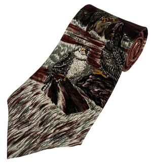 Endangered Species Large Bird Print Novelty Silk Necktie Made in China 56x4
